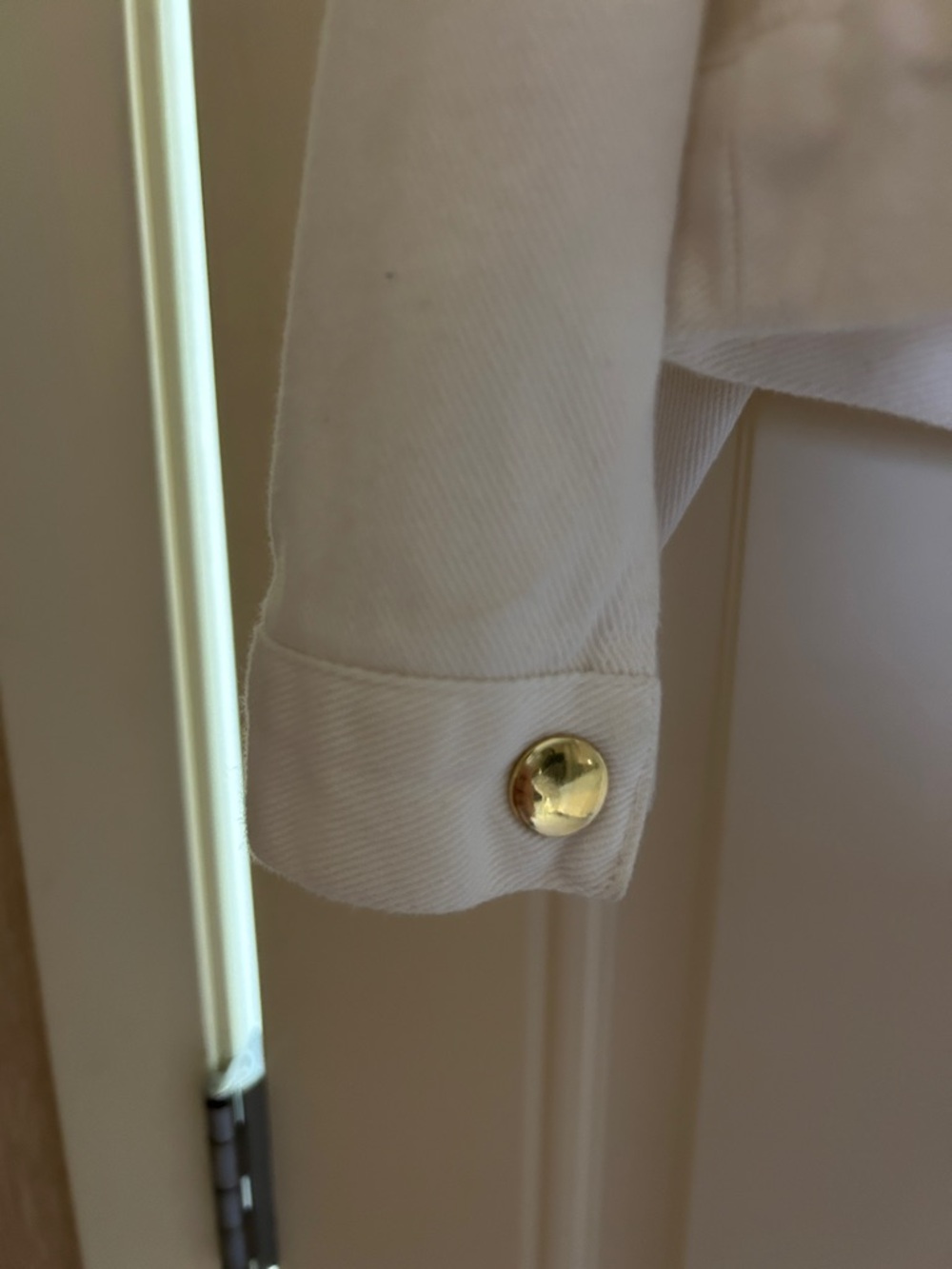 White Denim Jacket with Gold Buttons - Women's Jean Jacket - Picture 3 of 4